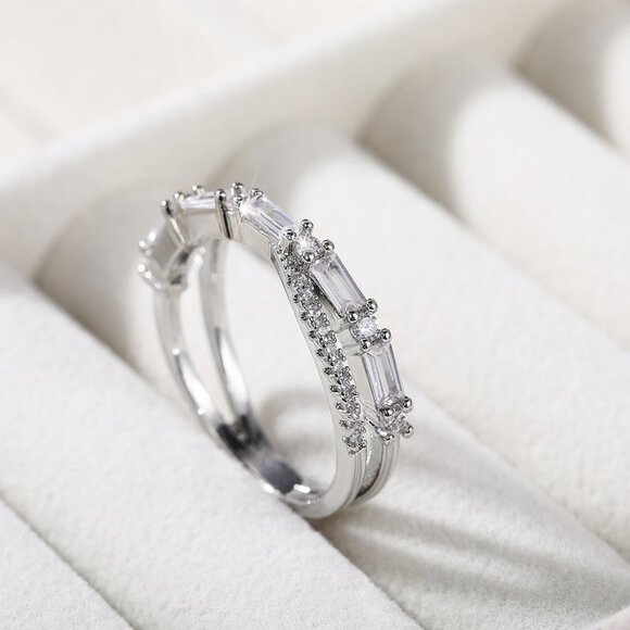 🔥Fashion Party Two Lines Cross Anillos Trendy Silver Rings for Women, L231 - Picture 4 of 8